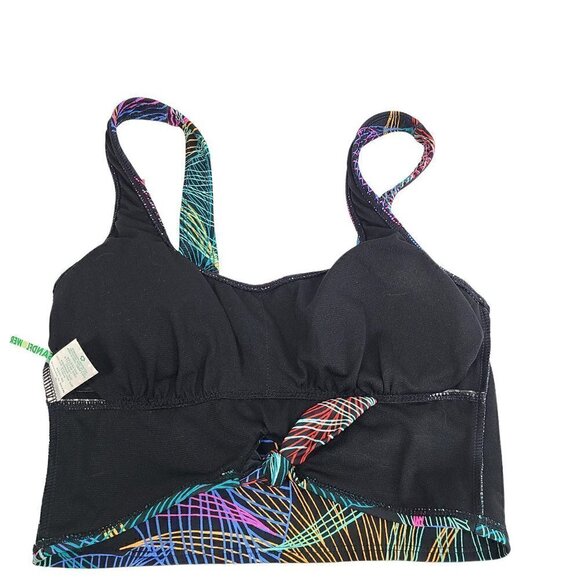 NWT Sandflower Black Neon Multicolor Leaf Front Knot Sleeveless Swim Tank Top - Picture 5 of 6